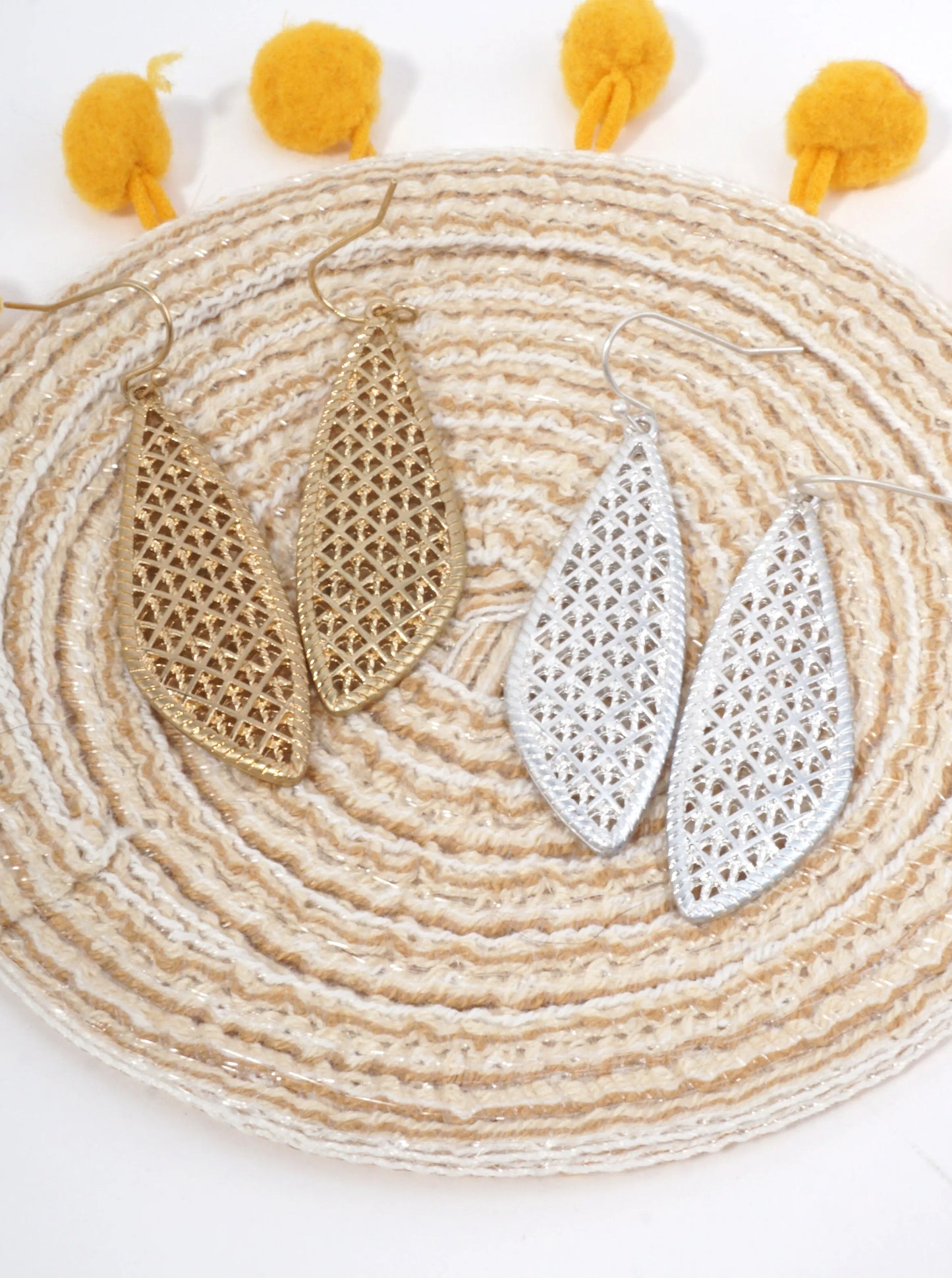 Stenciled Fancy Teardrop Filigree Drop Earrings