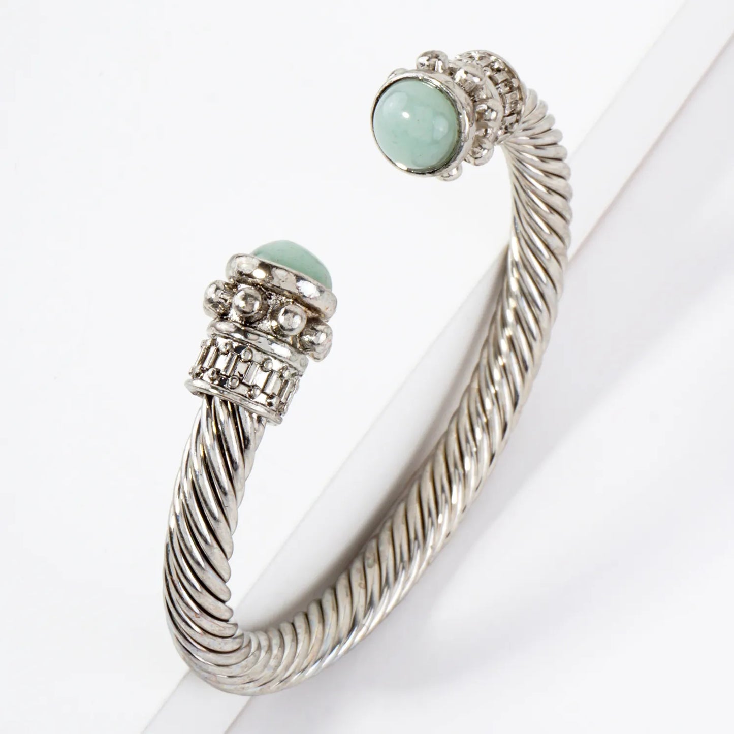 Stone Accent Rope-Texture Open Cuff Cable Bracelet