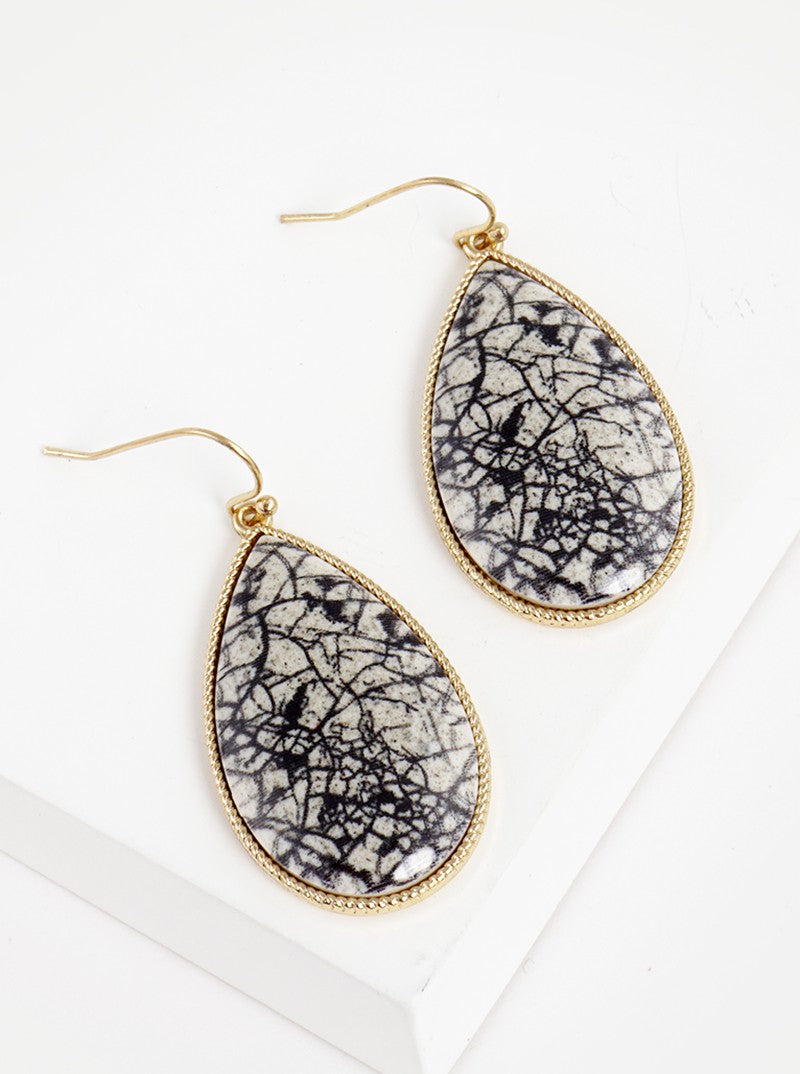 Stone Texture Epoxy Teardrop Dangle Drop Earrings