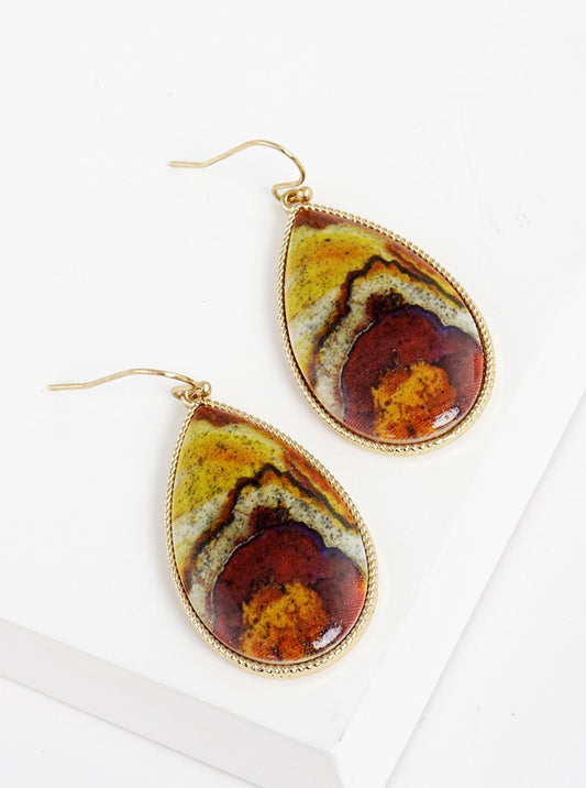 Stone Texture Epoxy Teardrop Dangle Drop Earrings