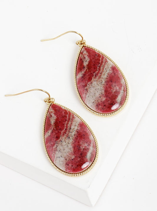 Stone Texture Epoxy Teardrop Dangle Drop Earrings