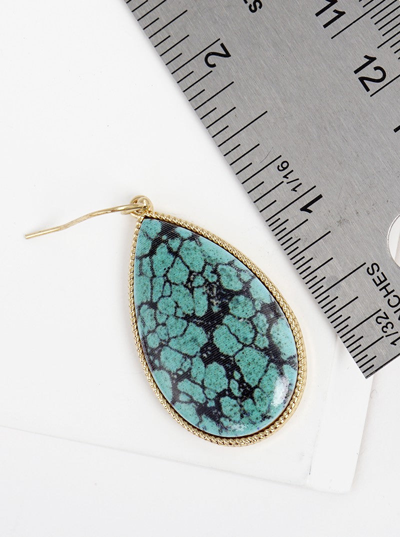 Stone Texture Epoxy Teardrop Dangle Drop Earrings