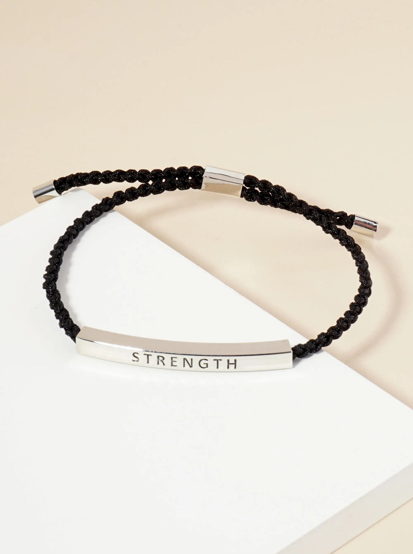 Strength Engraved 18K Gold Dipped Curved Brass Tube Bar Adjustable Pull Tie Bracelet