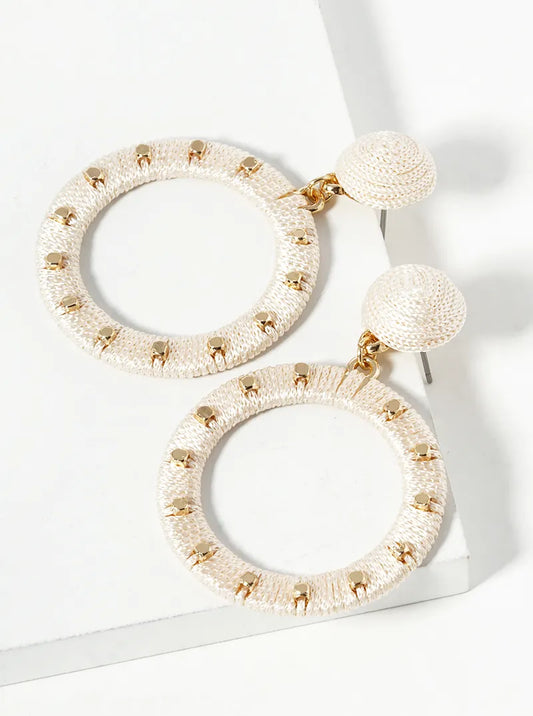 Studded Thread Wrapped Post Drop Round Dangle Earrings