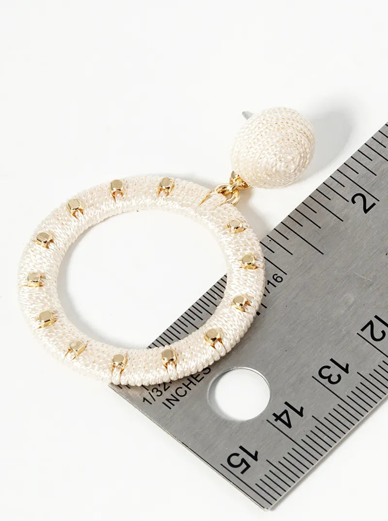 Studded Thread Wrapped Post Drop Round Dangle Earrings