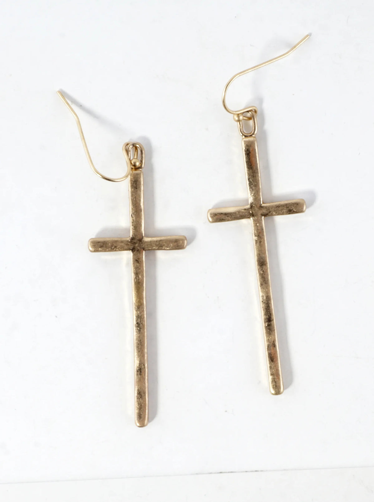 Subtle Hammered Texture Cross Drop Linear Earrings
