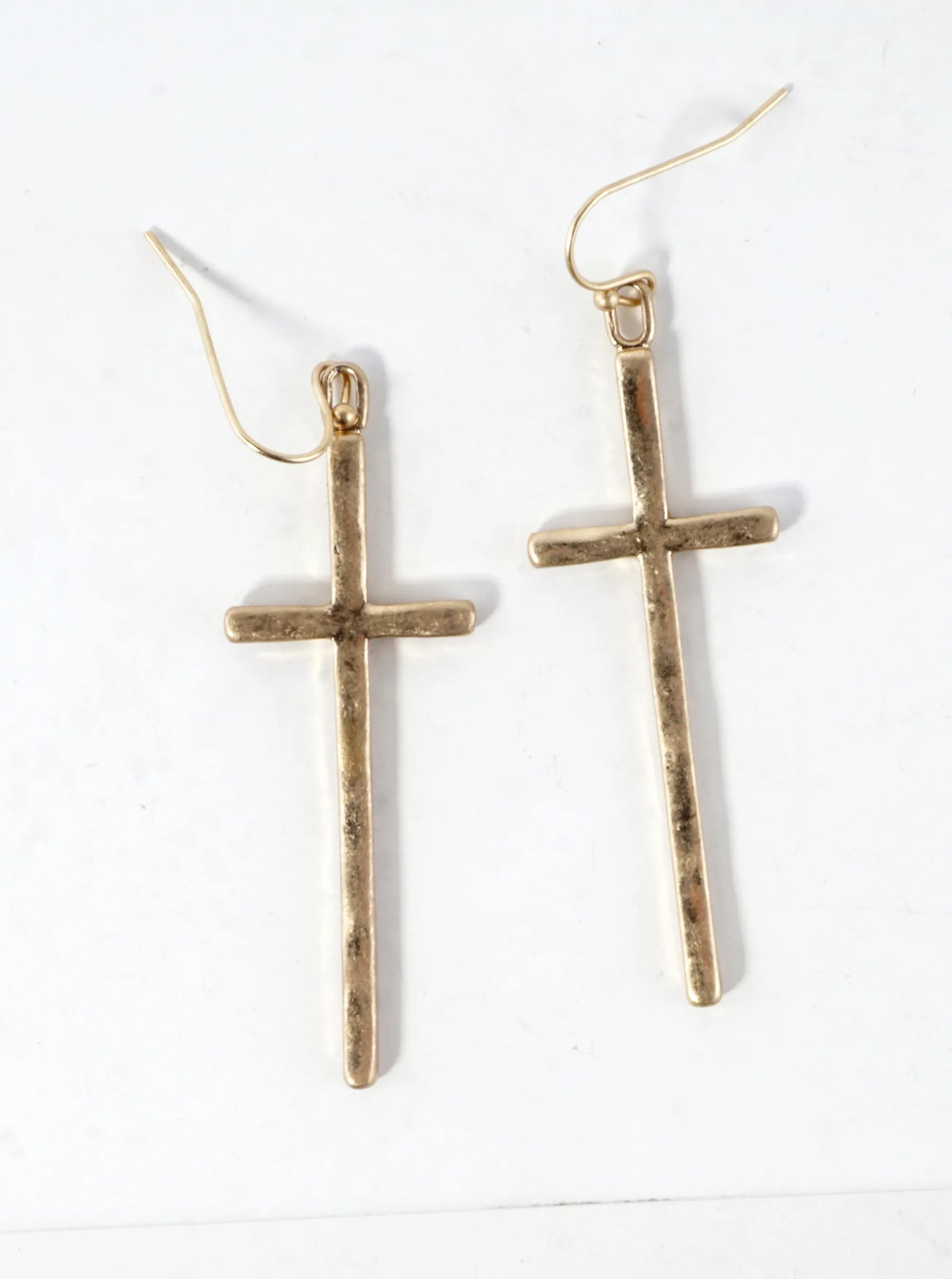 Subtle Hammered Texture Cross Drop Linear Earrings