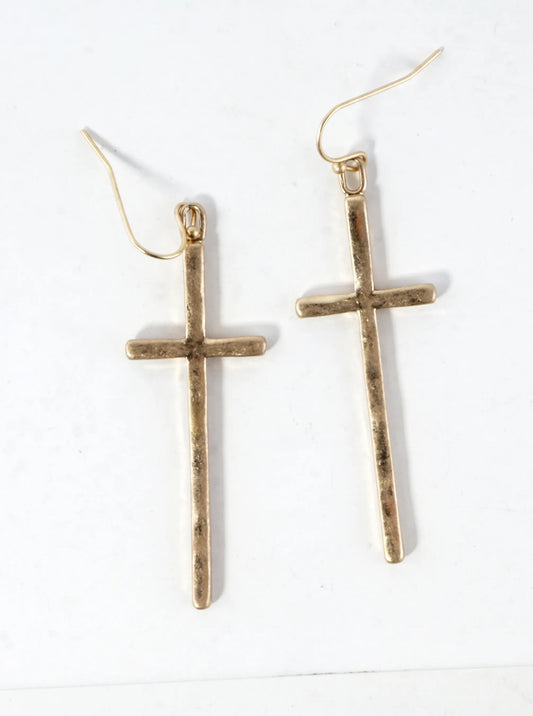 Subtle Hammered Texture Cross Drop Linear Earrings