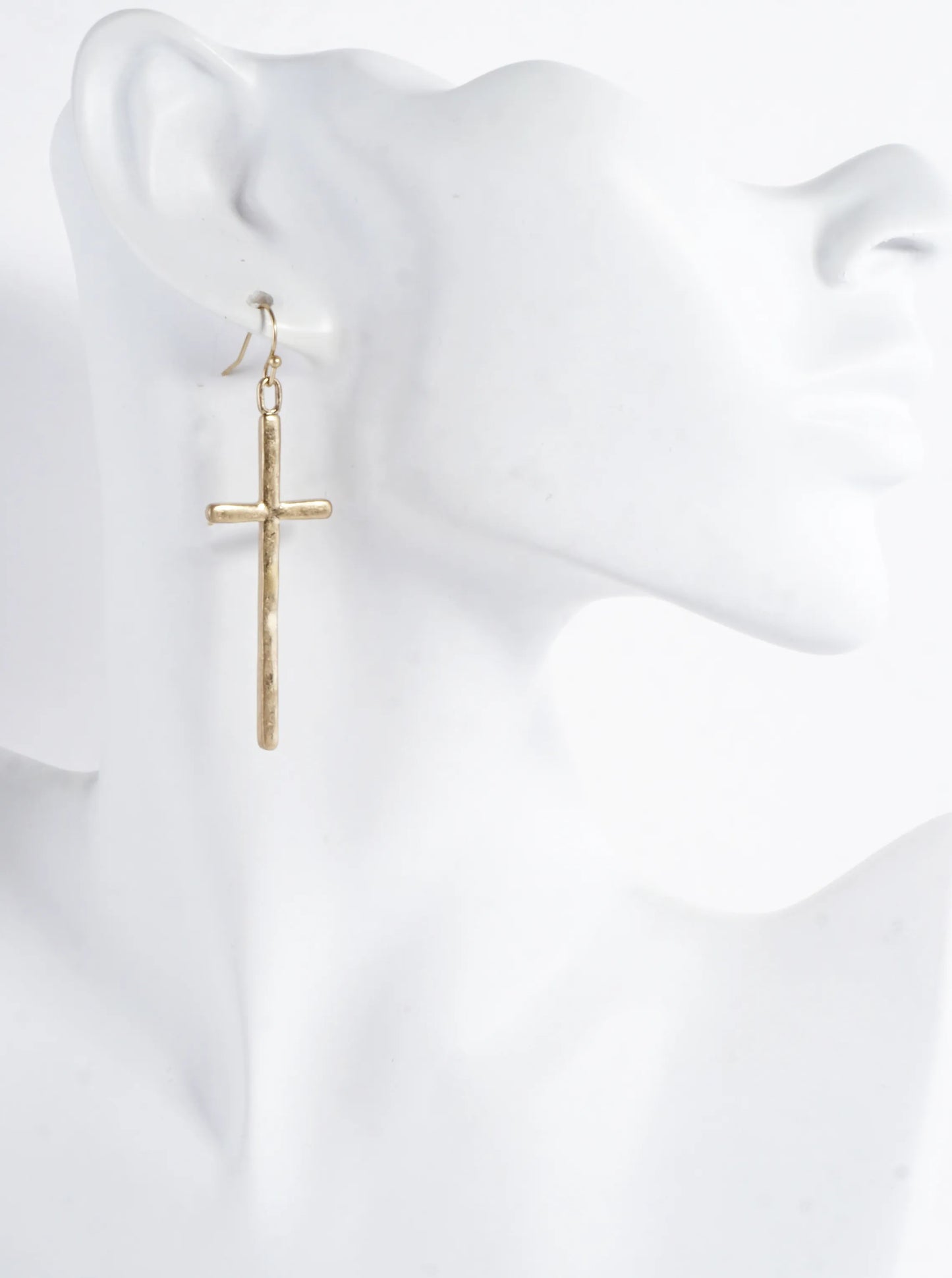 Subtle Hammered Texture Cross Drop Linear Earrings