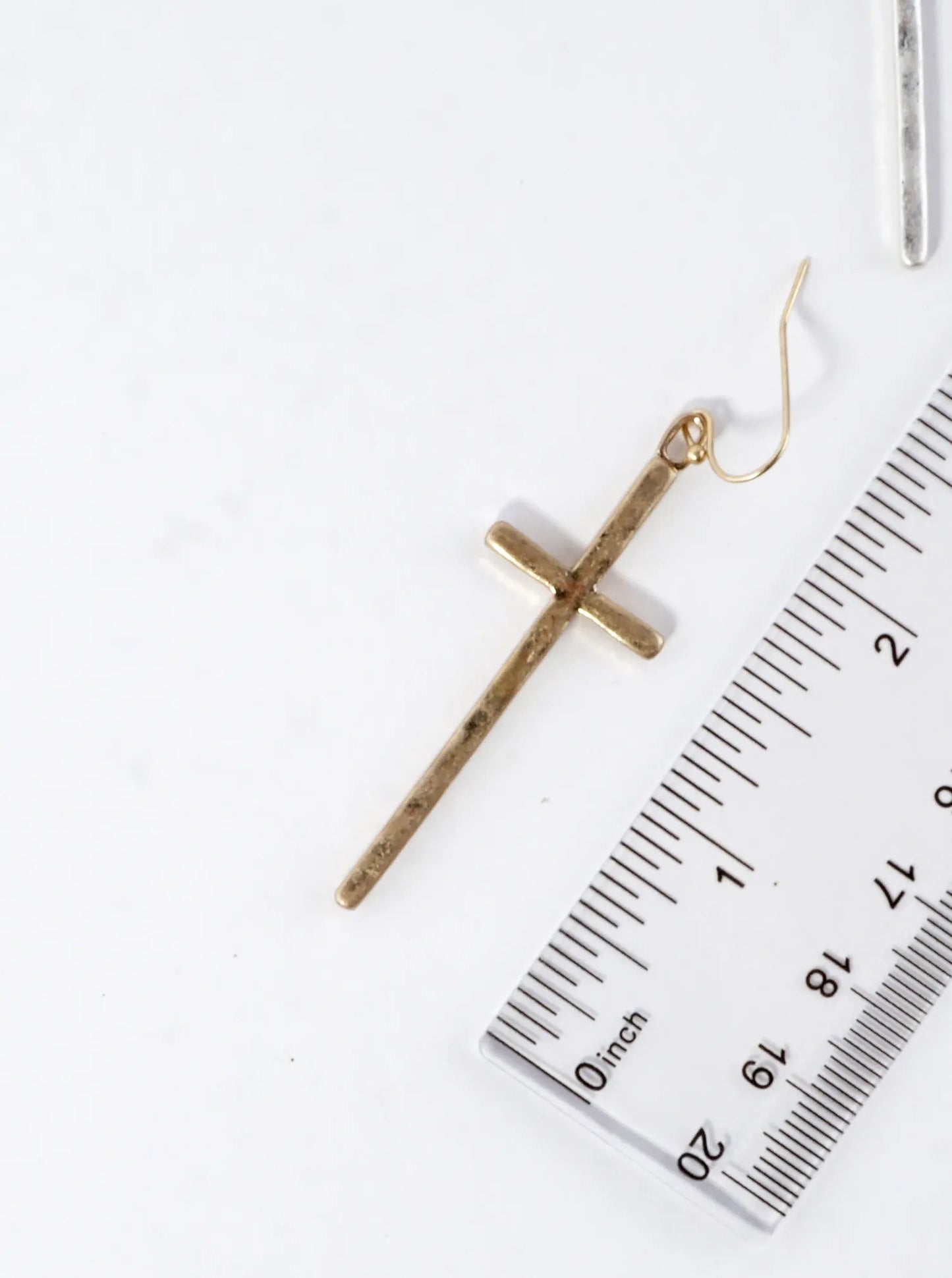 Subtle Hammered Texture Cross Drop Linear Earrings