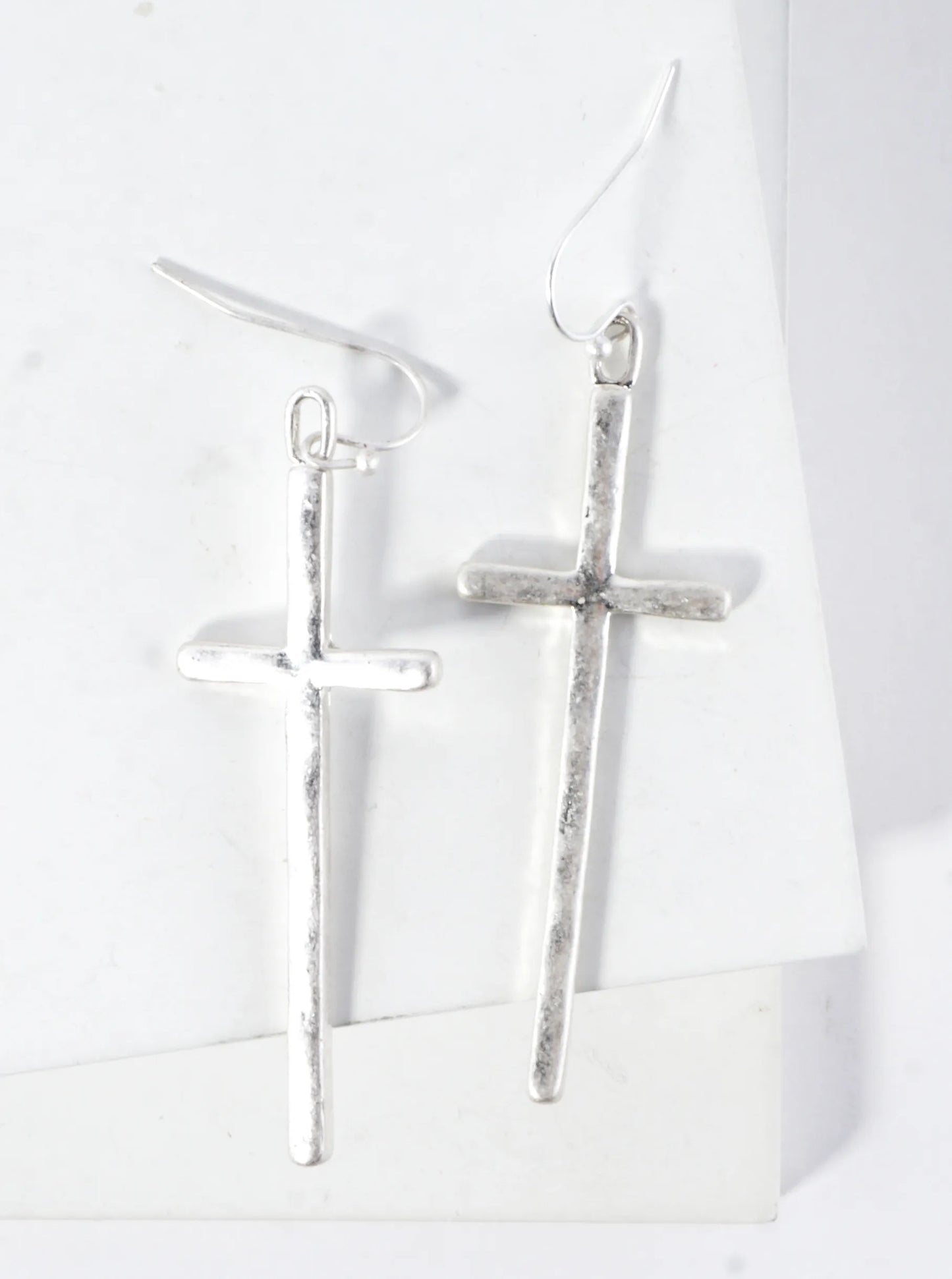 Subtle Hammered Texture Cross Drop Linear Earrings