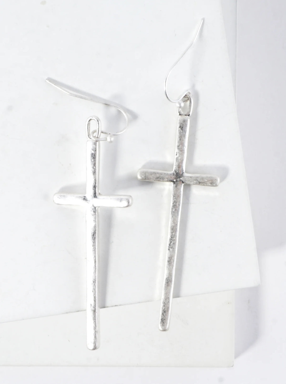 Subtle Hammered Texture Cross Drop Linear Earrings