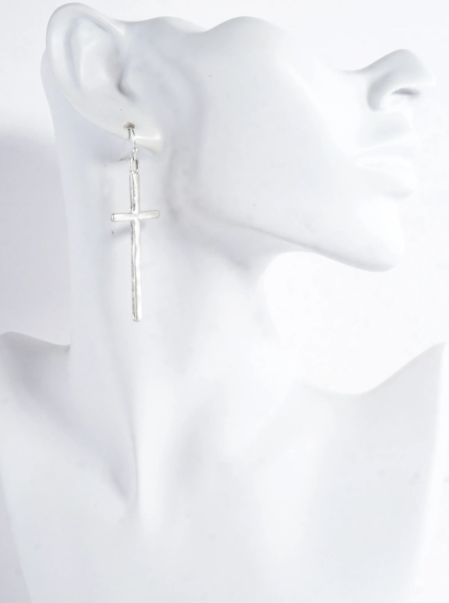 Subtle Hammered Texture Cross Drop Linear Earrings