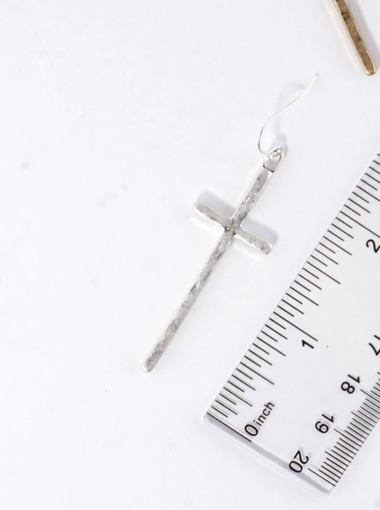 Subtle Hammered Texture Cross Drop Linear Earrings