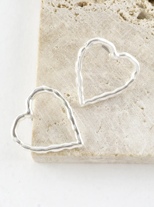 Subtle Hammered Texture Heart Silhouette Earrings