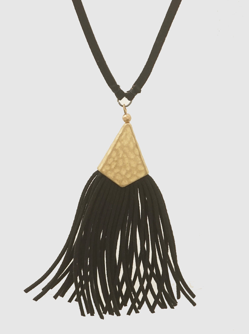 Suede Tassel Pendant 32 Inch Long Boho Necklace