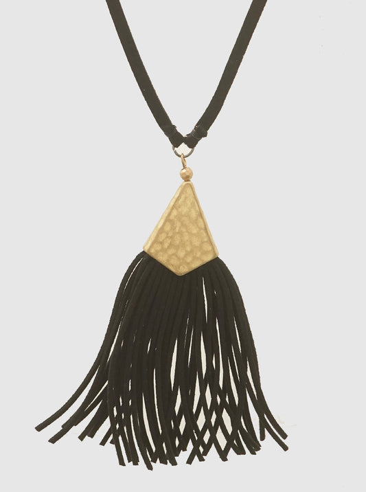 Suede Tassel Pendant 32 Inch Long Boho Necklace
