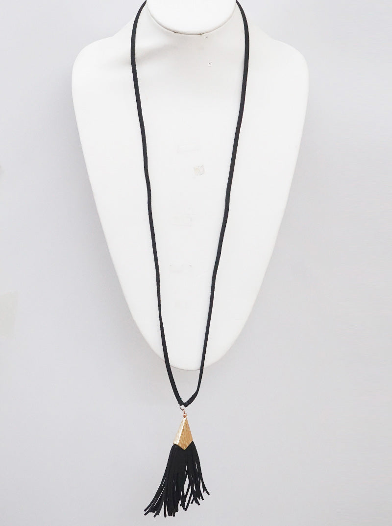 Suede Tassel Pendant 32 Inch Long Boho Necklace