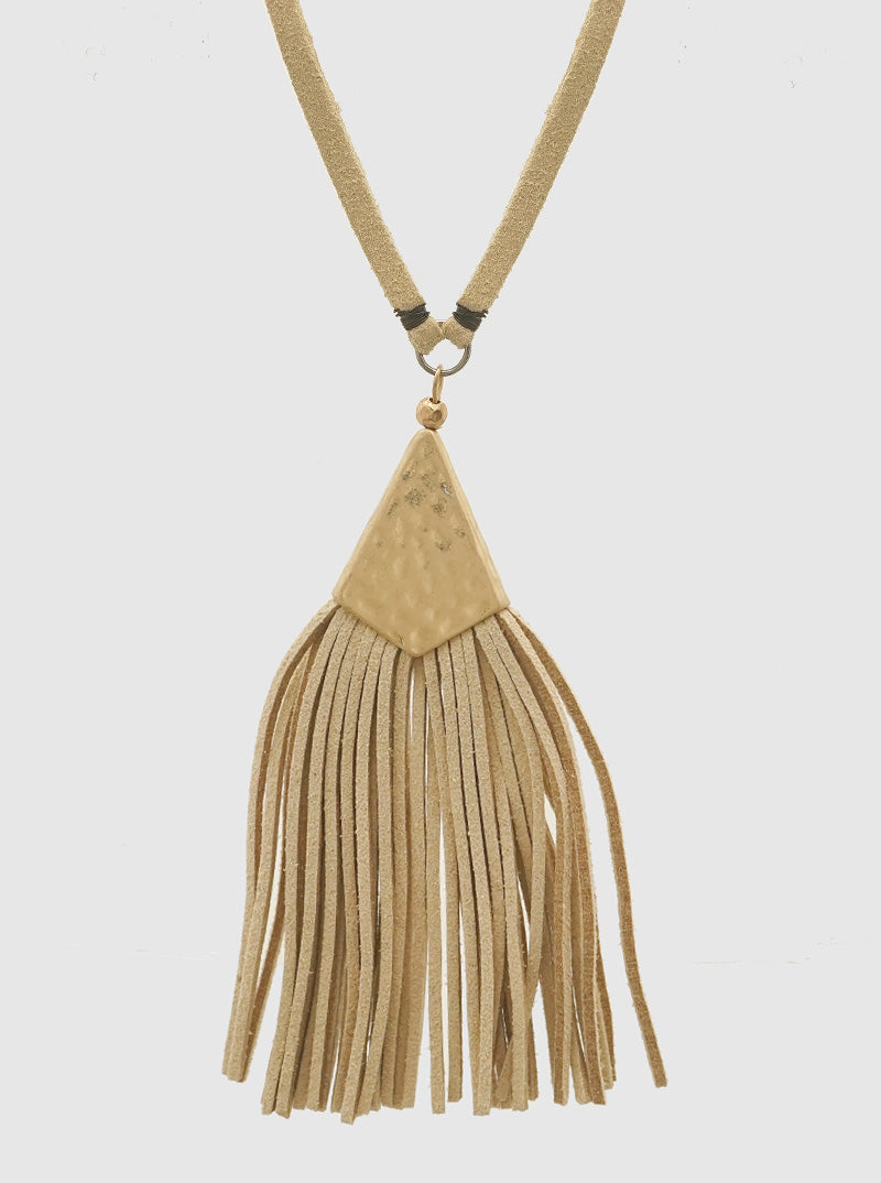Suede Tassel Pendant 32 Inch Long Boho Necklace