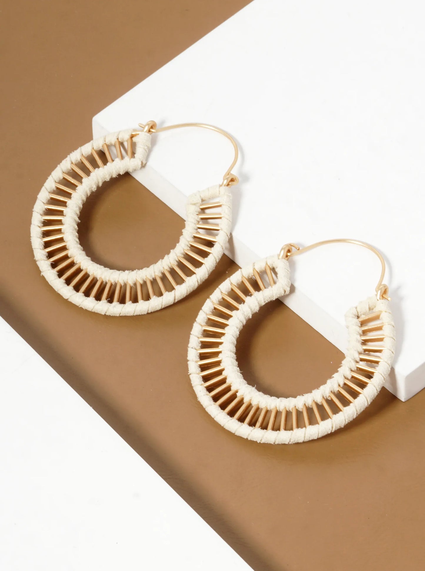 Suede Wrapped Brass Circle Drop Earrings