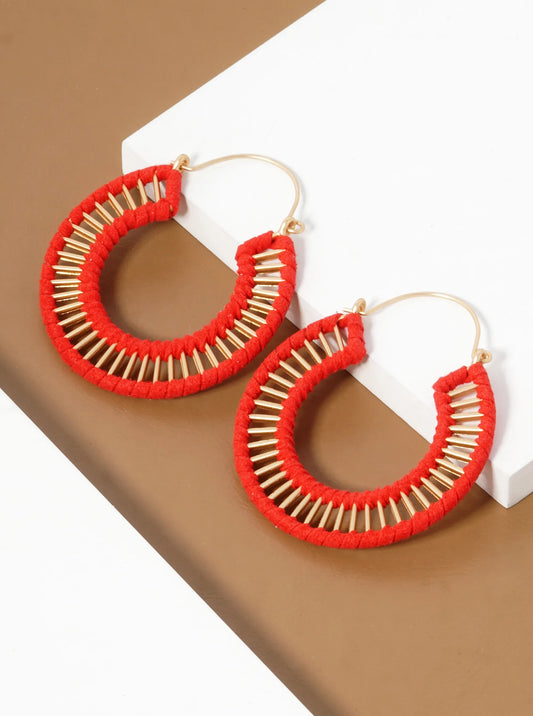 Suede Wrapped Brass Circle Drop Earrings