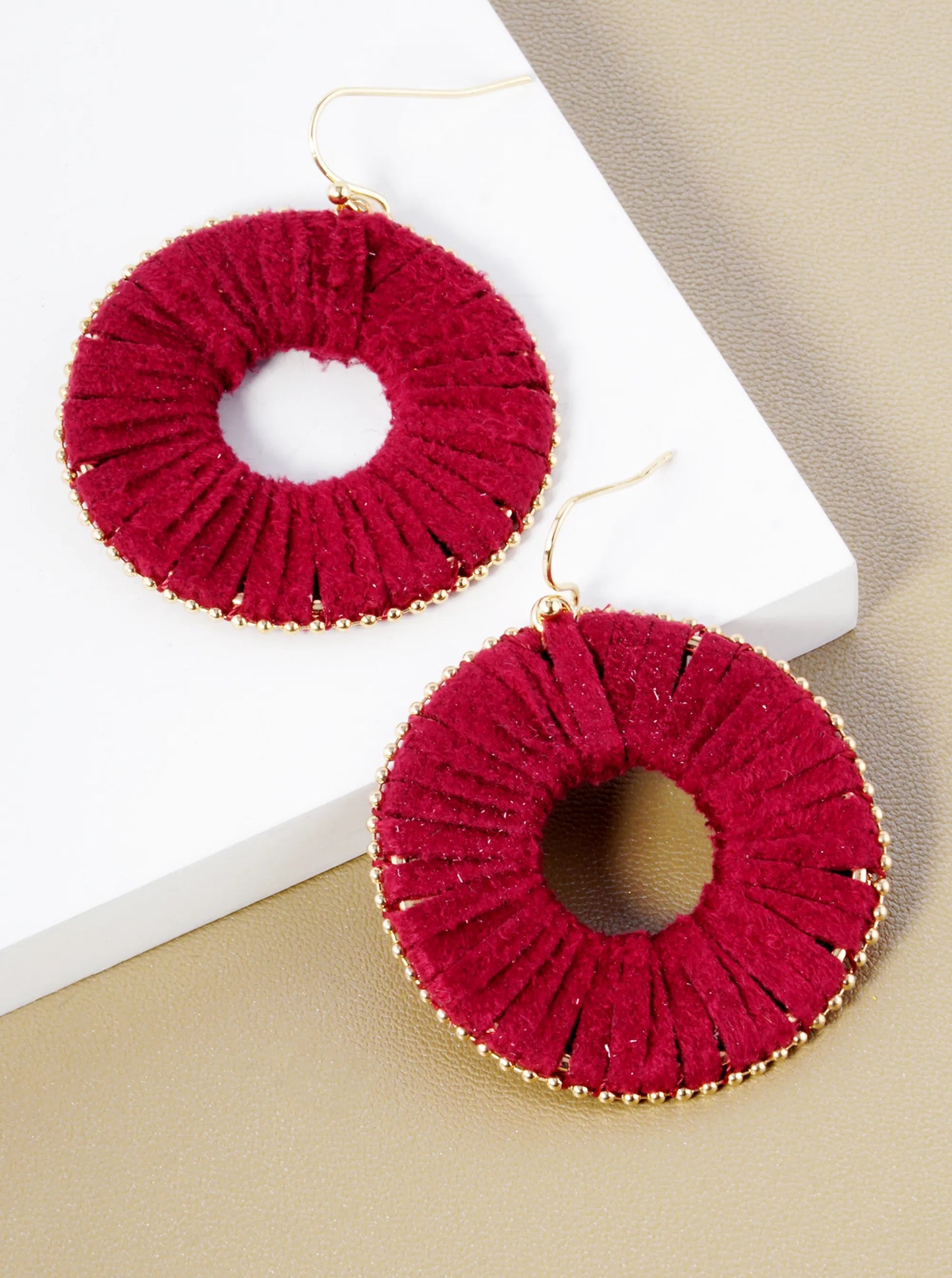 Suede Wrapped Circle Dangle Drop Earrings