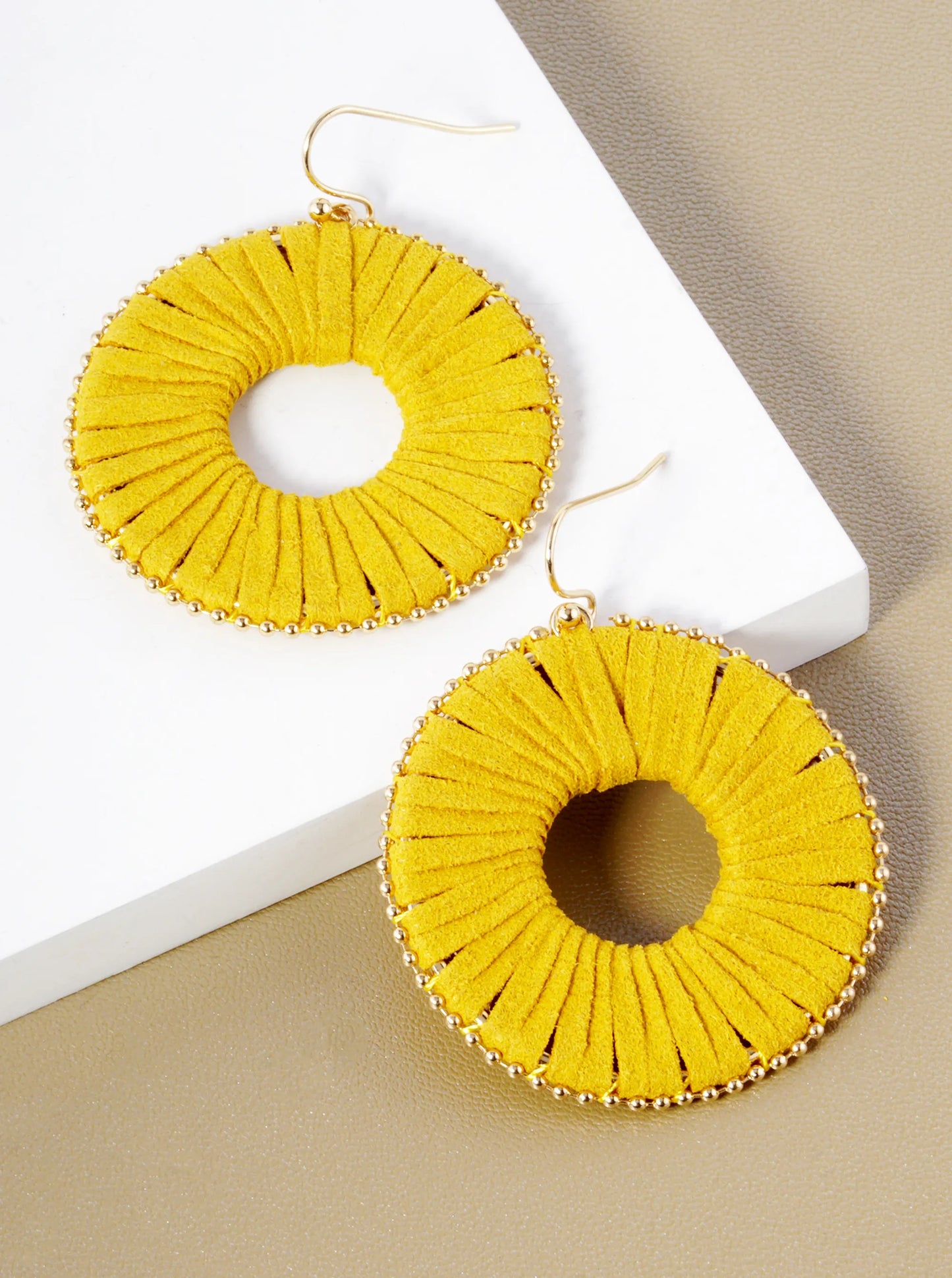 Suede Wrapped Circle Dangle Drop Earrings