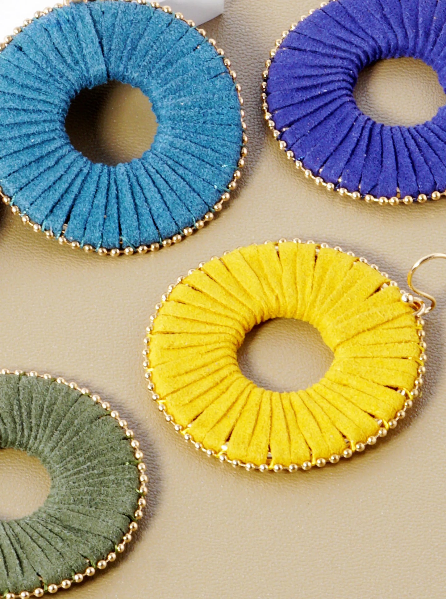 Suede Wrapped Circle Dangle Drop Earrings