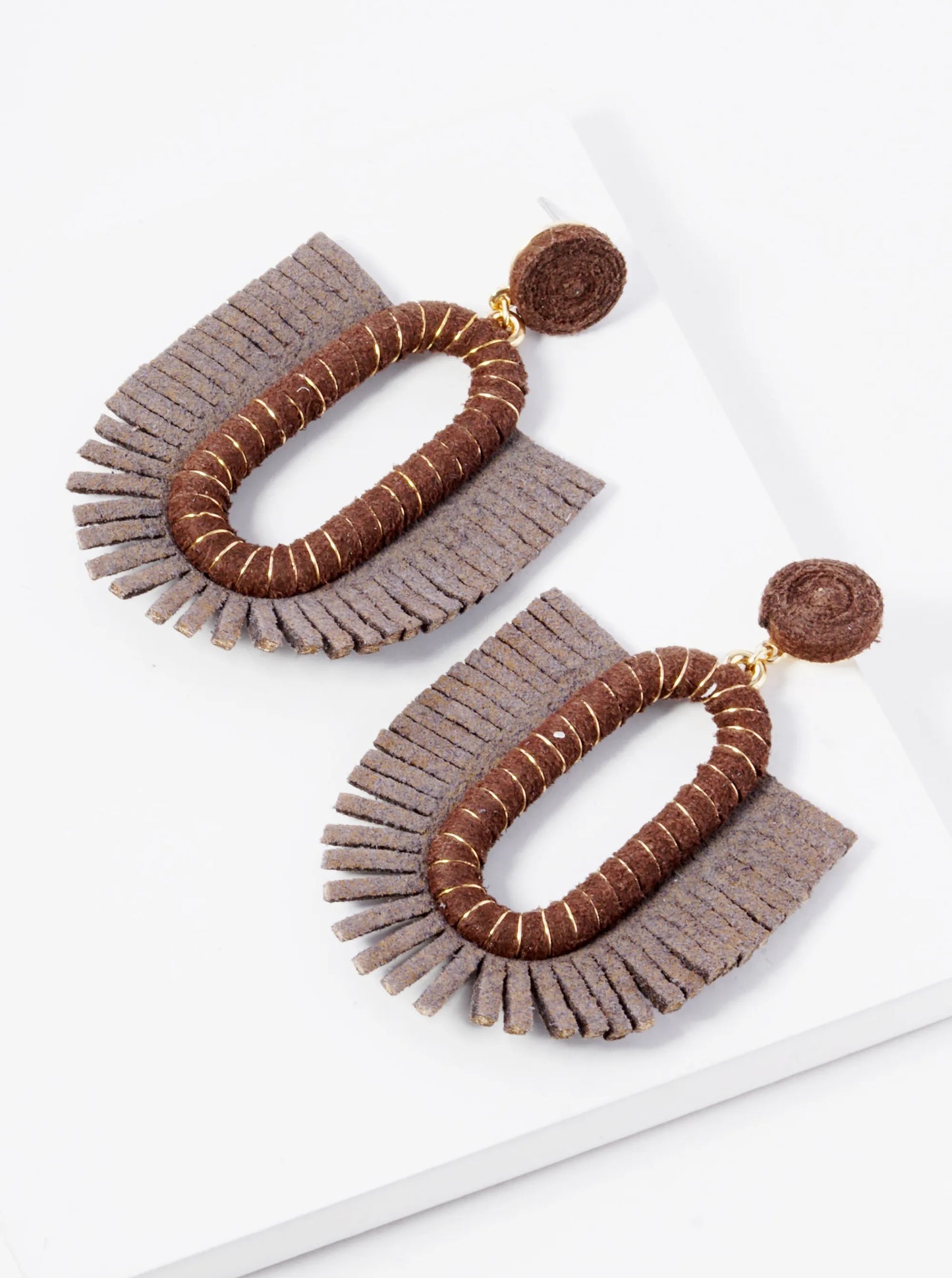 Suede Wrapped Fringe Dangle Post Earrings