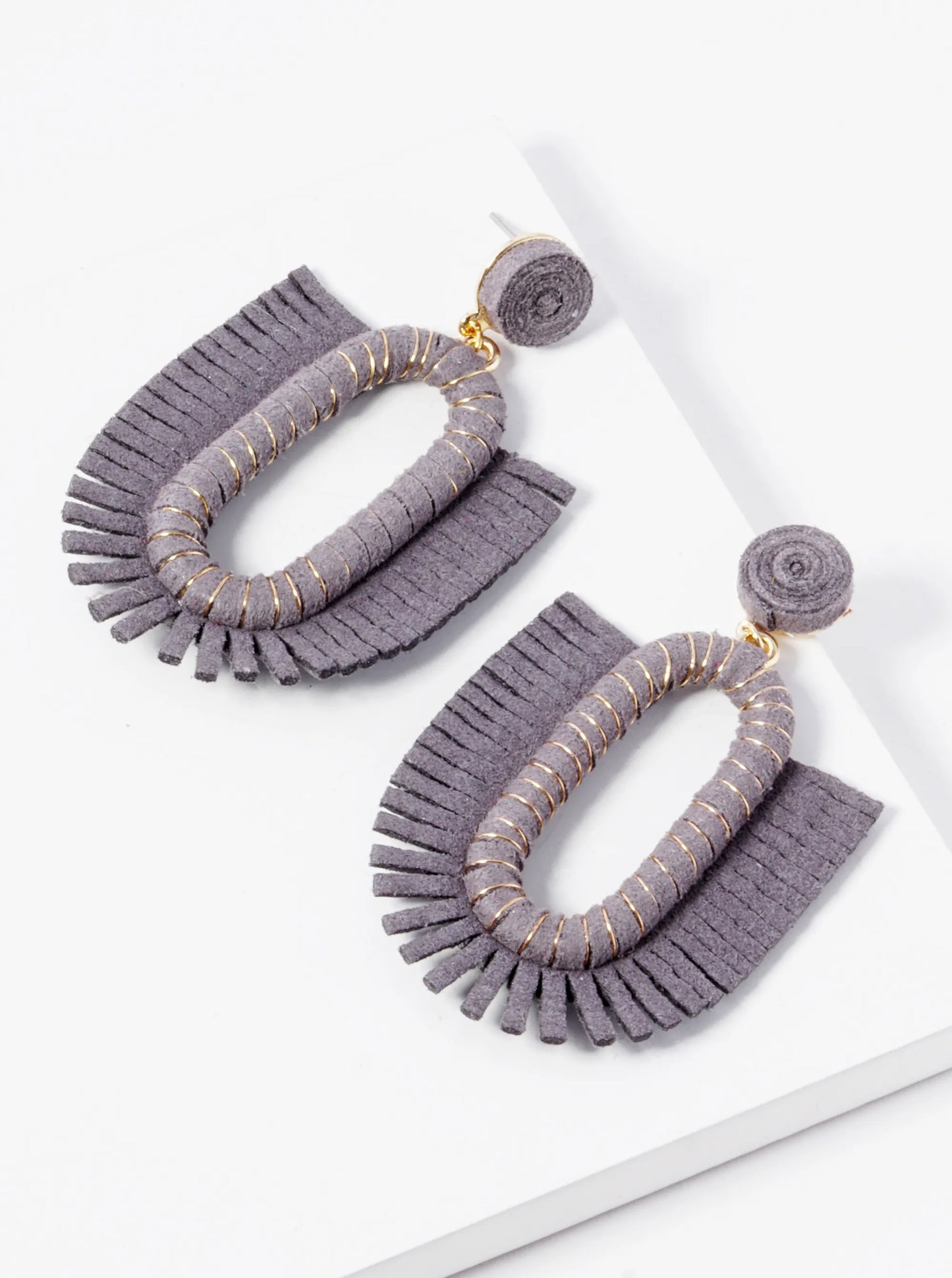 Suede Wrapped Fringe Dangle Post Earrings
