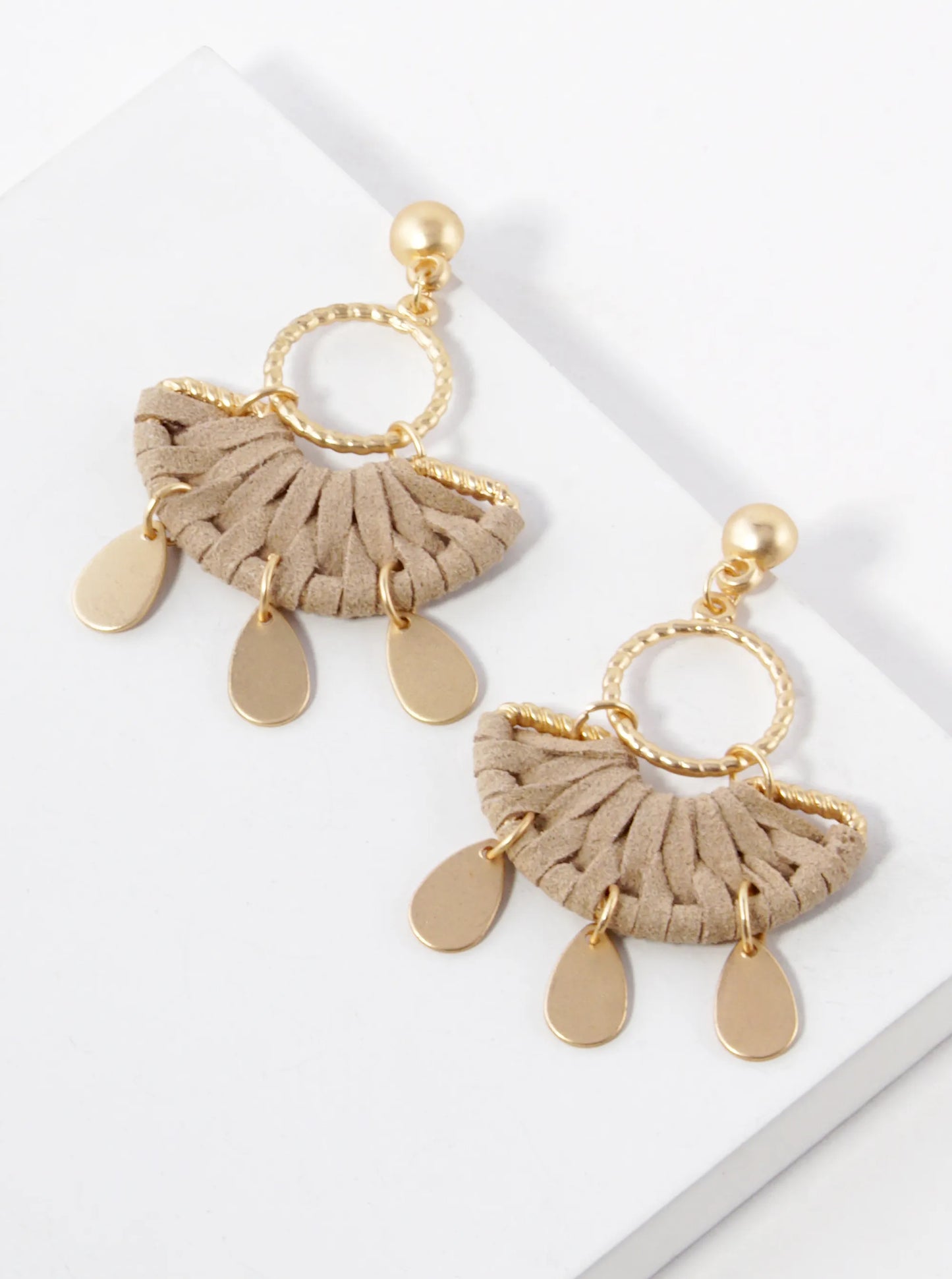 Suede Wrapped Half Circle Dangle Earrings