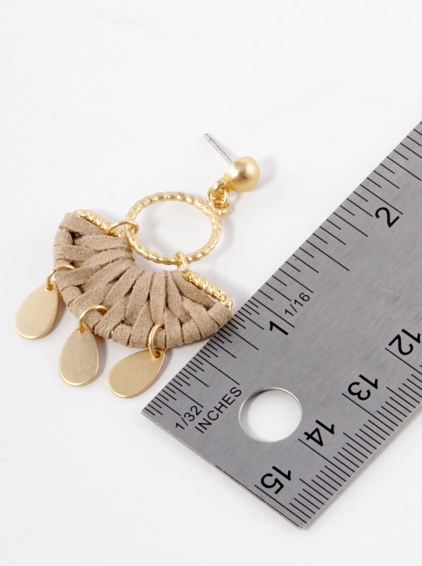 Suede Wrapped Half Circle Dangle Earrings