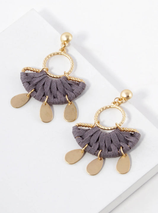 Suede Wrapped Half Circle Dangle Earrings