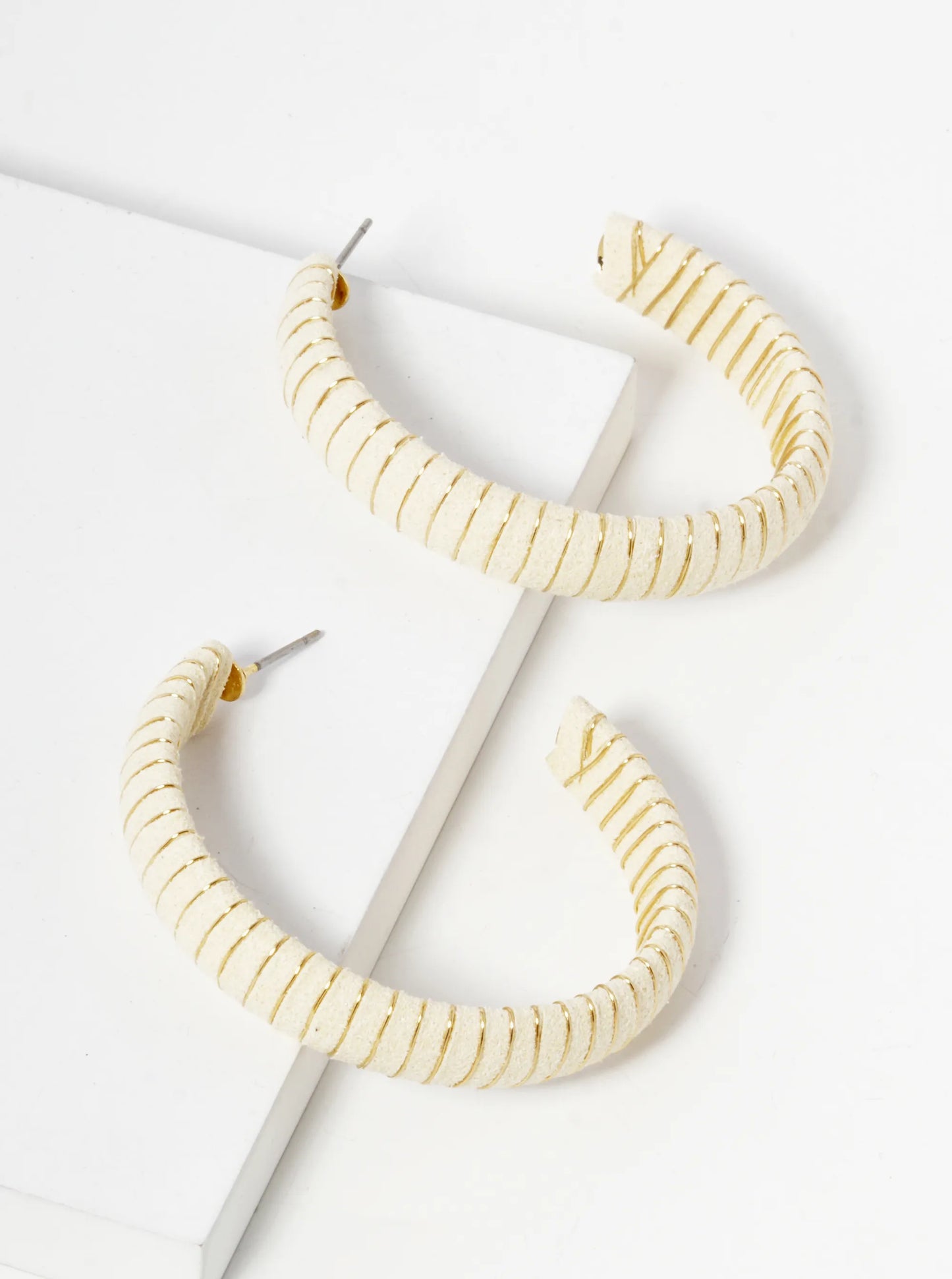 Suede Wrapped Then Wired Muted Colors Hoop Earrings