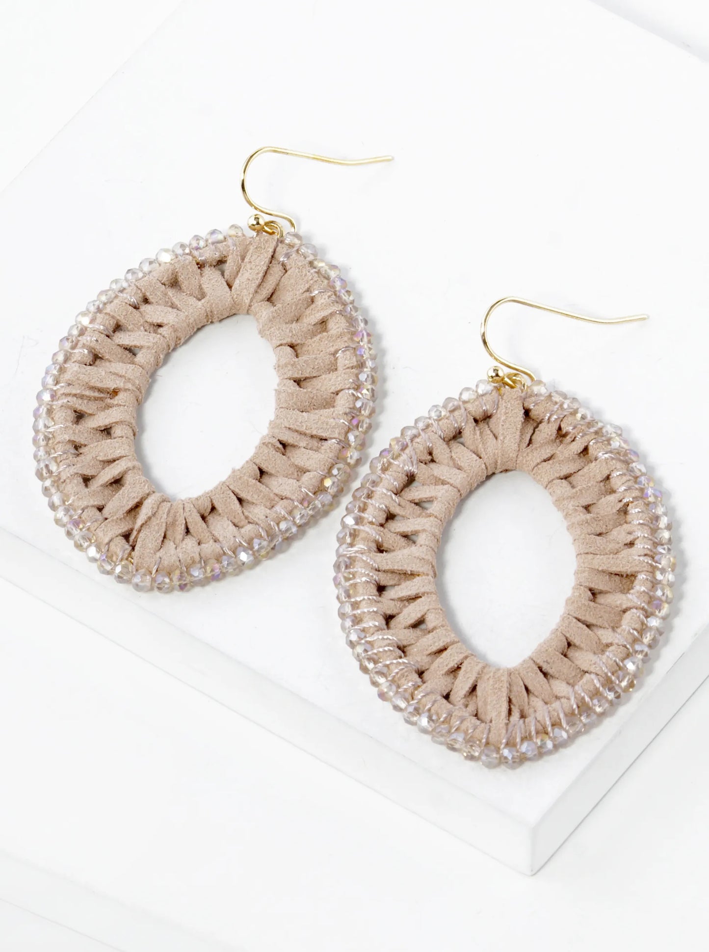Suede And Beads 2 Inch Marquise Drop Dangle Earrings