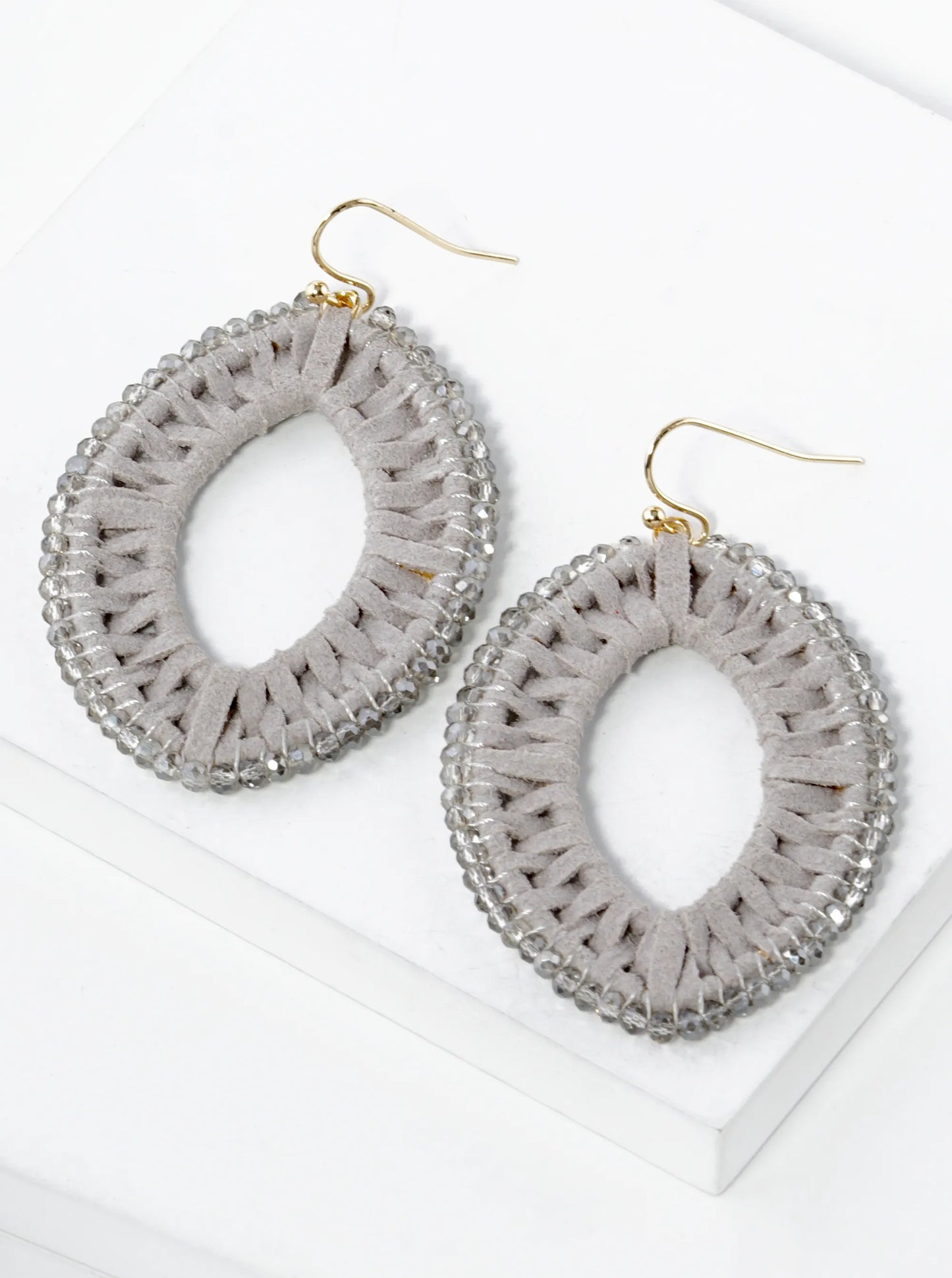 Suede And Beads 2 Inch Marquise Drop Dangle Earrings