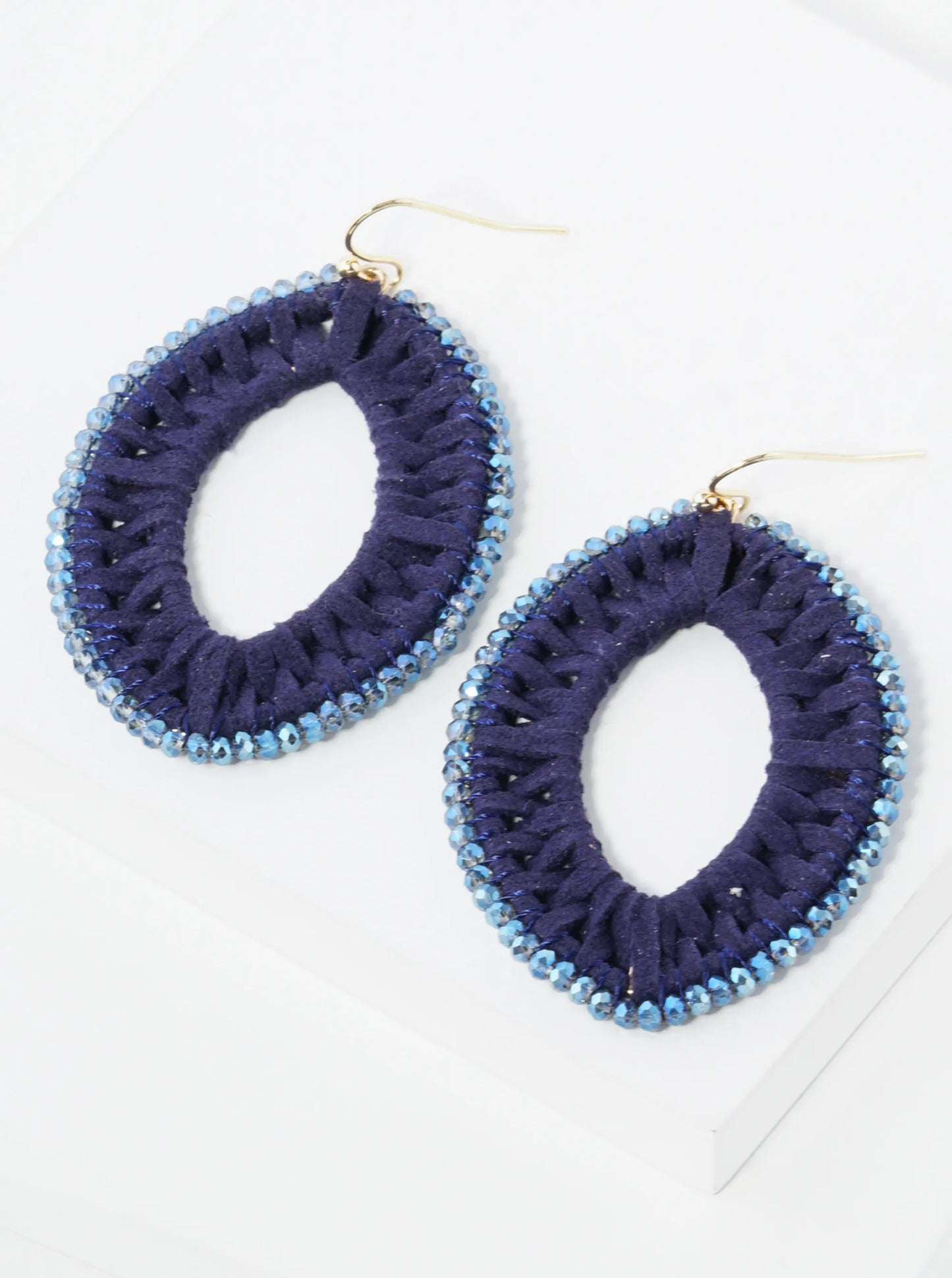 Suede And Beads 2 Inch Marquise Drop Dangle Earrings