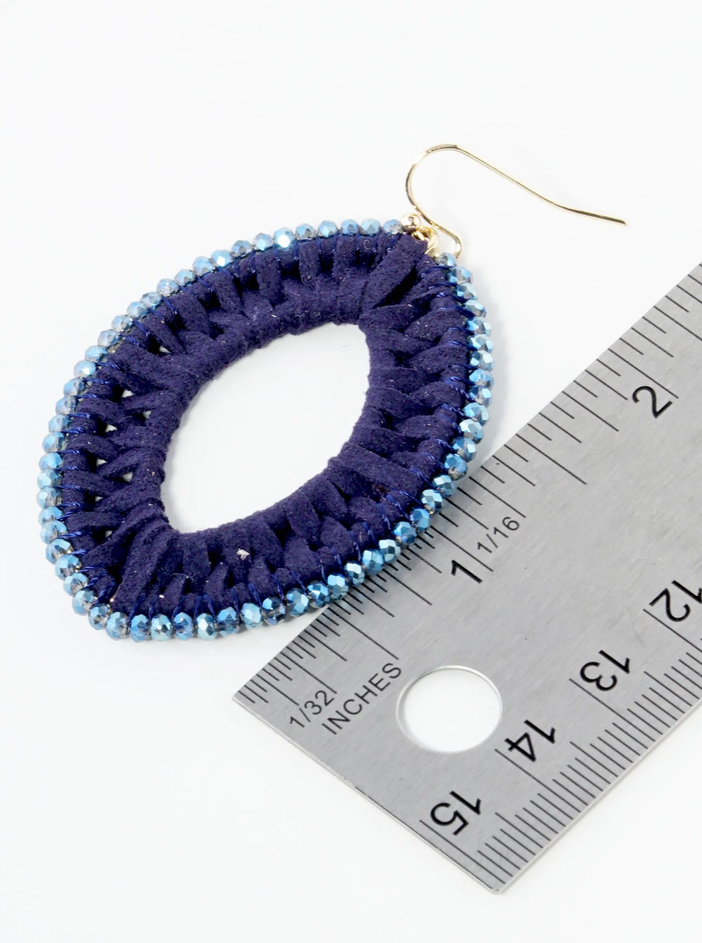 Suede And Beads 2 Inch Marquise Drop Dangle Earrings