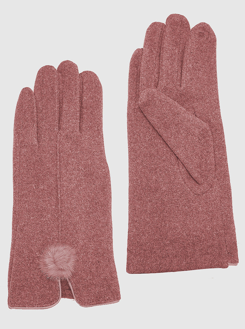 Suede Touchscreen Pom Pom Gloves