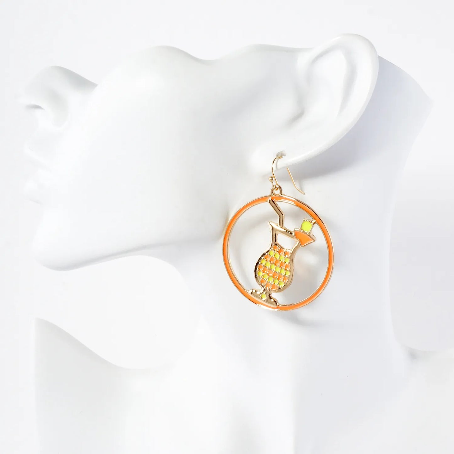 Summer Vibes Enamel Circle Cocktail Glass Dangle Earrings