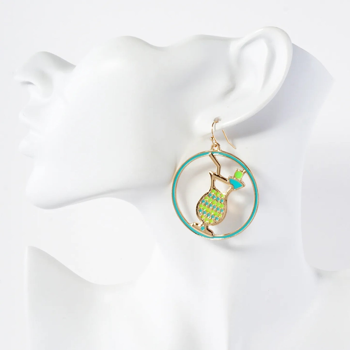 Summer Vibes Enamel Circle Cocktail Glass Dangle Earrings