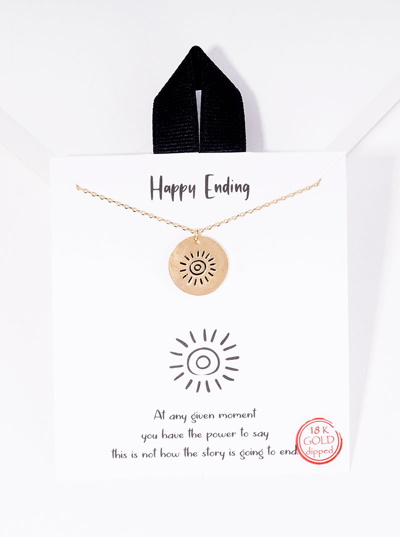 Sun Engraved Round Disc Pendant 18K-Gold-Dipped Necklace