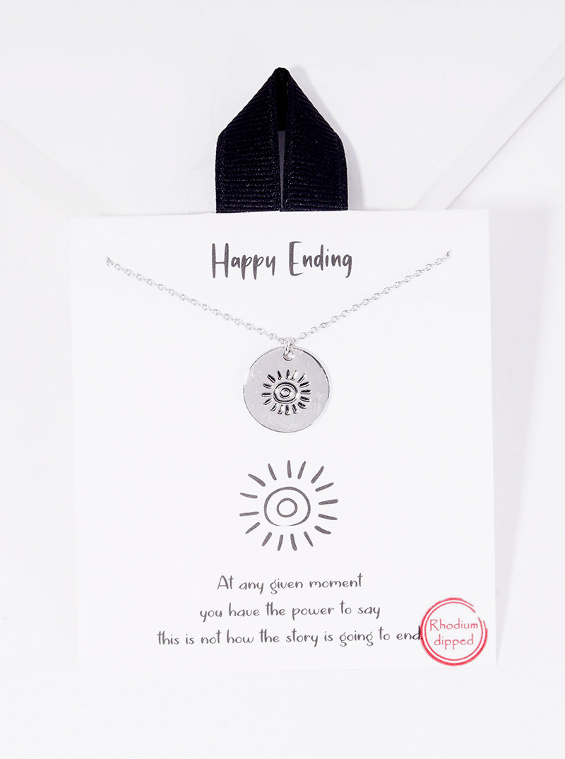 Sun Engraved Round Disc Pendant 18K-Gold-Dipped Necklace