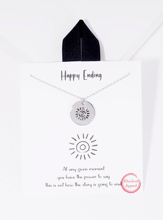 Sun Engraved Round Disc Pendant 18K-Gold-Dipped Necklace