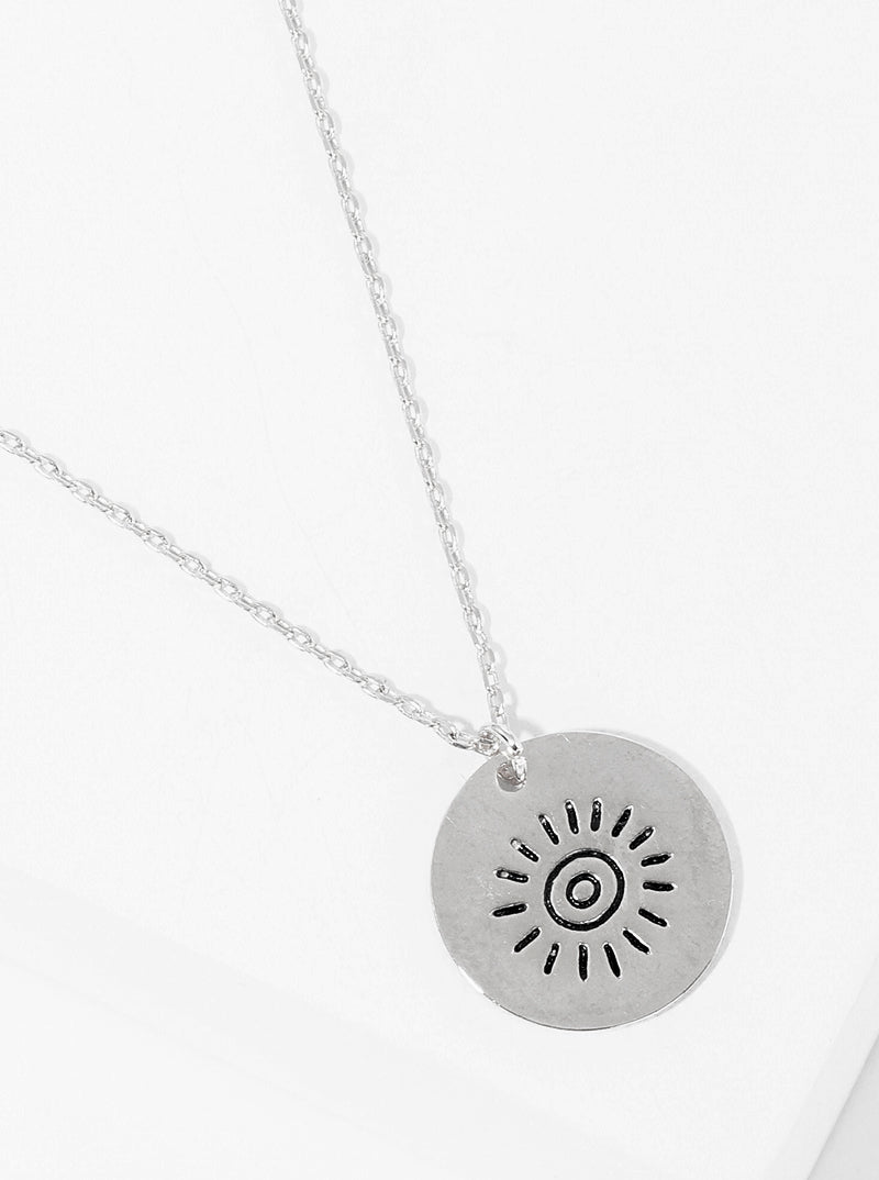 Sun Engraved Round Disc Pendant 18K-Gold-Dipped Necklace