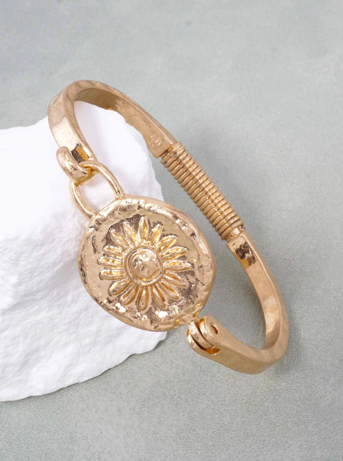 Sun Medallion Hinged Bangle Bracelet
