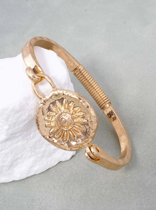 Sun Medallion Hinged Bangle Bracelet