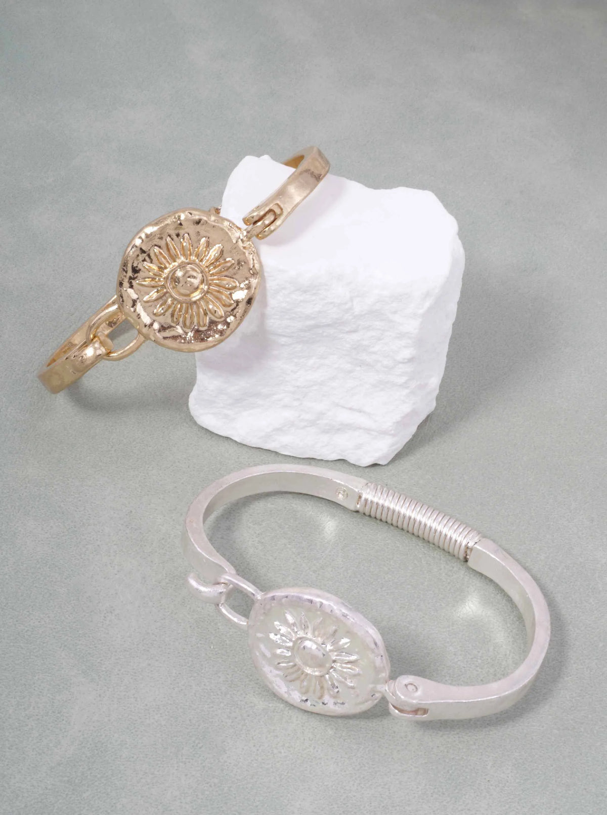 Sun Medallion Hinged Bangle Bracelet
