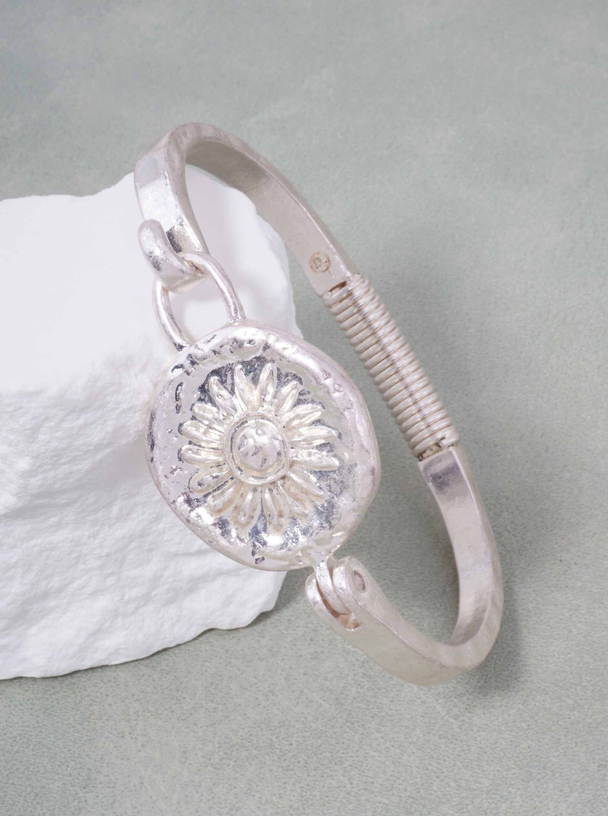 Sun Medallion Hinged Bangle Bracelet