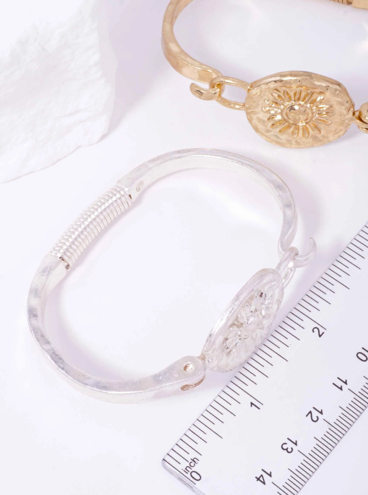 Sun Medallion Hinged Bangle Bracelet